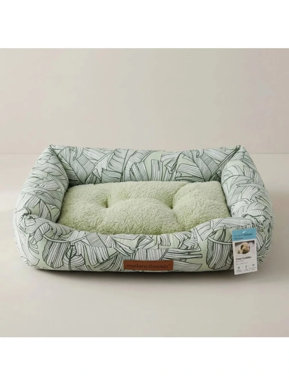 Green Leaf Small Pet Bed with Plush Cushion cat dog